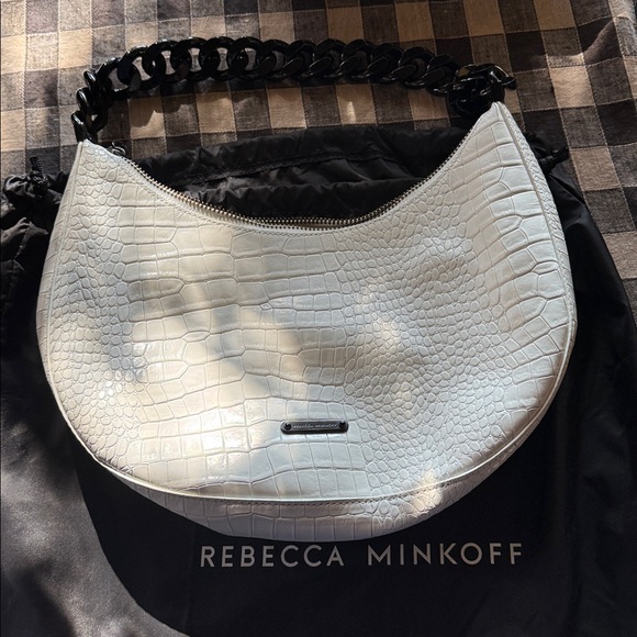 NWT Rebecca Minkoff "Julian Croissant" White Croc Leather Shoulder Bag Ret.$348 - Picture 2 of 4